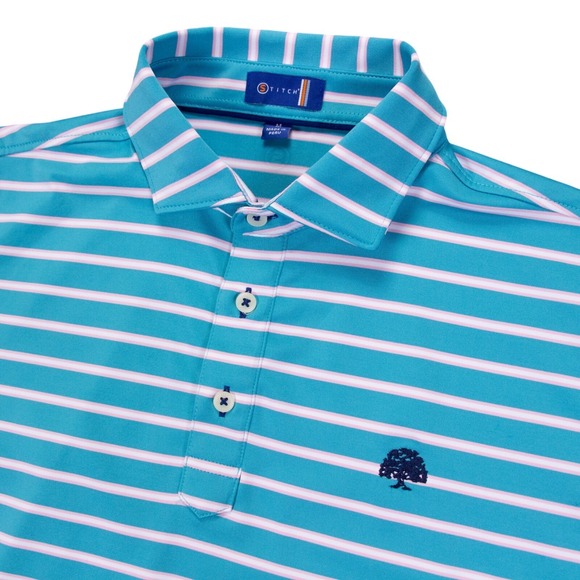 Stitch Golf Other - Stitch Mens‎ M Blue Pink White Stripe Short Sleeve Golf Polo Shirt